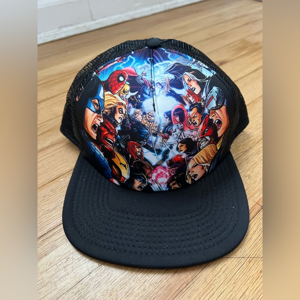 Marvel Black Mesh Trucker Hat with Red Logo